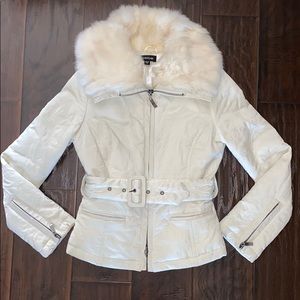 BEBE Down Feather Jacket Rabbit Fur Collar small
